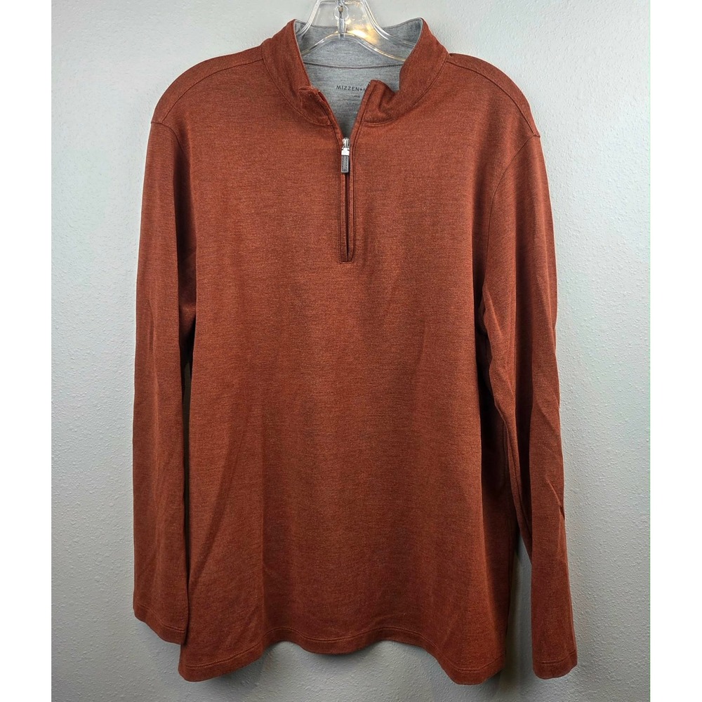 Mizzen+Main Mens Quarter Zip Pullover Burnt Orange Heather Large Size Mock Neck